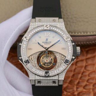 AAA Replica Hublot Big Bang Tourbillon Silver Diamond Mens Watch