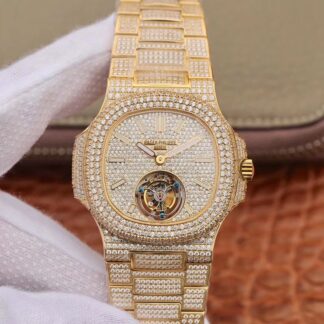 AAA Replica Patek Philippe Nautilus Jumbo Tourbillon 5711 R8 Factory Yellow Gold Diamond Mens Watch