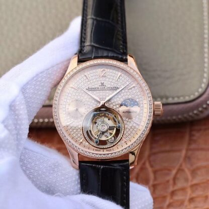 AAA Replica Jaeger LeCoultre Master Tourbillon Moonphase Rose Gold Diamond Mens Watch