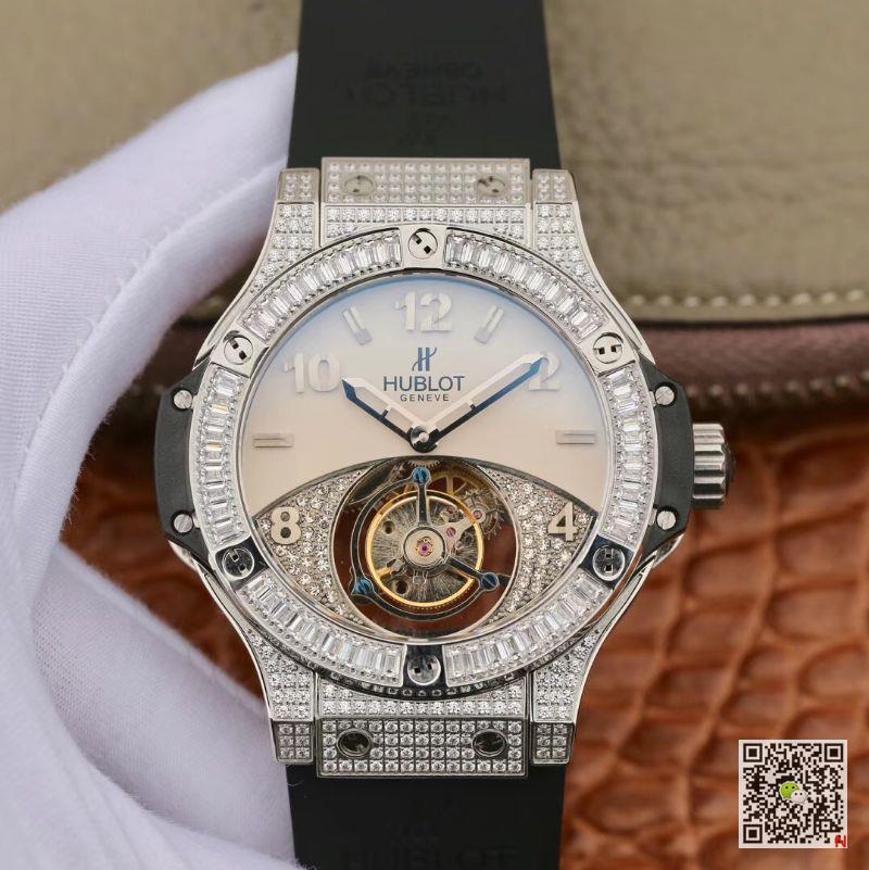 AAA Replica Hublot Big Bang Tourbillon Silver Diamond Mens Watch