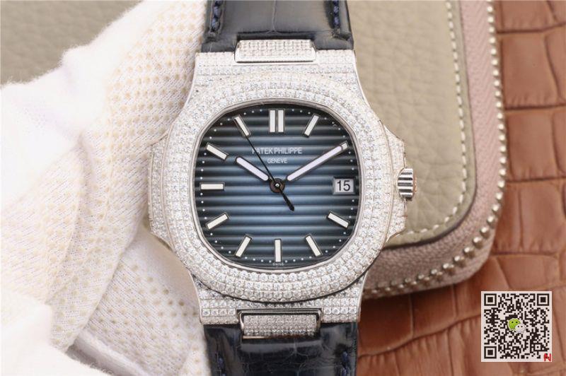 AAA KM Factory Replica Patek Philippe Nautilus Jumbo 5719/1G-001 Diamond Mens Watch