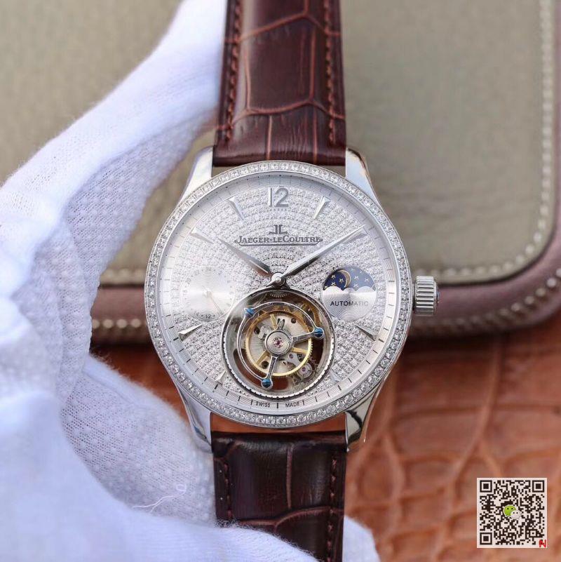 AAA Replica Jaeger LeCoultre Master Tourbillon Moonphase White Gold Diamond Mens Watch