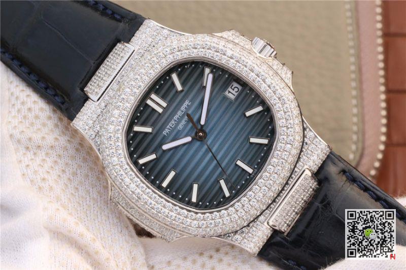 AAA KM Factory Replica Patek Philippe Nautilus Jumbo 5719/1G-001 Diamond Mens Watch