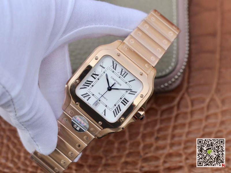 AAA BV Factory Replica Cartier Santos 100 WGSA0009 Rose Gold Mens Watch