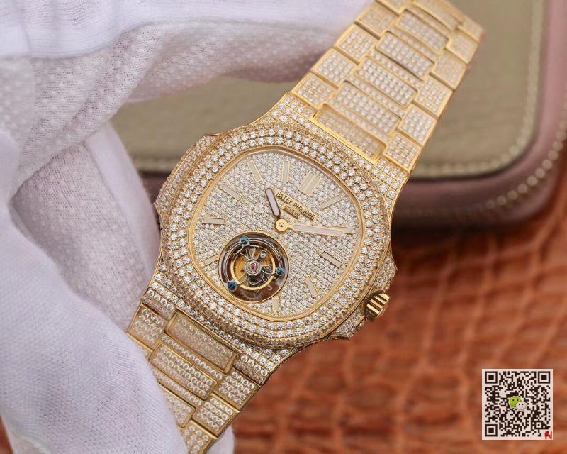 AAA R8 Factory Replica Patek Philippe Nautilus Jumbo Tourbillon 5711 Yellow Gold Diamond Mens Watch