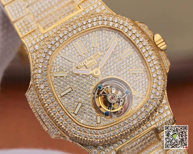 AAA R8 Factory Replica Patek Philippe Nautilus Jumbo Tourbillon 5711 Yellow Gold Diamond Mens Watch