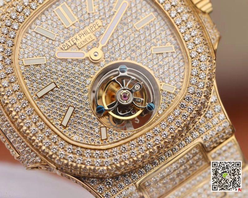 AAA R8 Factory Replica Patek Philippe Nautilus Jumbo Tourbillon 5711 Yellow Gold Diamond Mens Watch