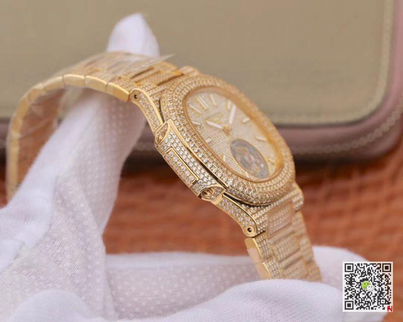 AAA R8 Factory Replica Patek Philippe Nautilus Jumbo Tourbillon 5711 Yellow Gold Diamond Mens Watch