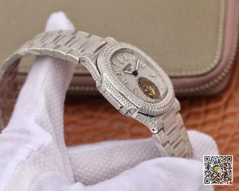 AAA R8 Factory Replica Patek Philippe Nautilus Jumbo Tourbillon 5711 White Gold Diamond Mens Watch