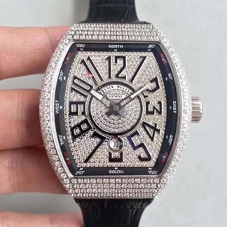 AAA Replica Franck Muller Vanguard V 45 SC DT AC BR NR Silver Diamond Mens Watch