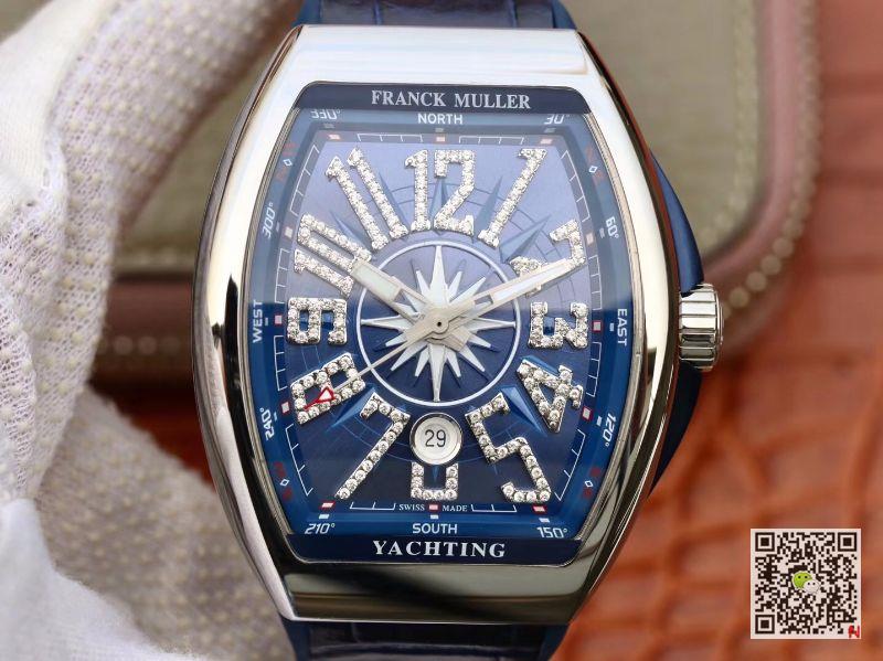 AAA Replica Franck Muller Vanguard Yachting Diamond V45 CC DT AC BL Blue Mens Watch