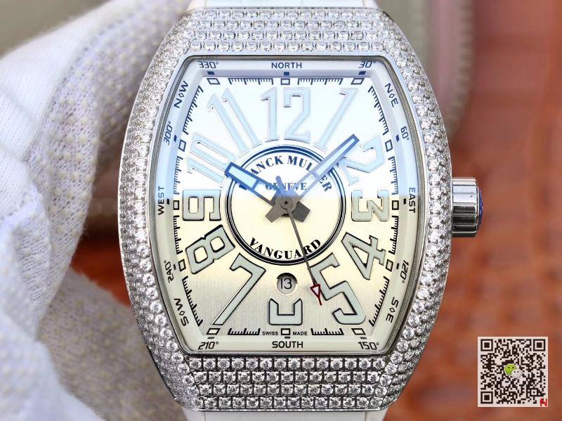 AAA Replica Franck Muller Vanguard Diamond V45 SC DT AC BR NR Silver Mens Watch