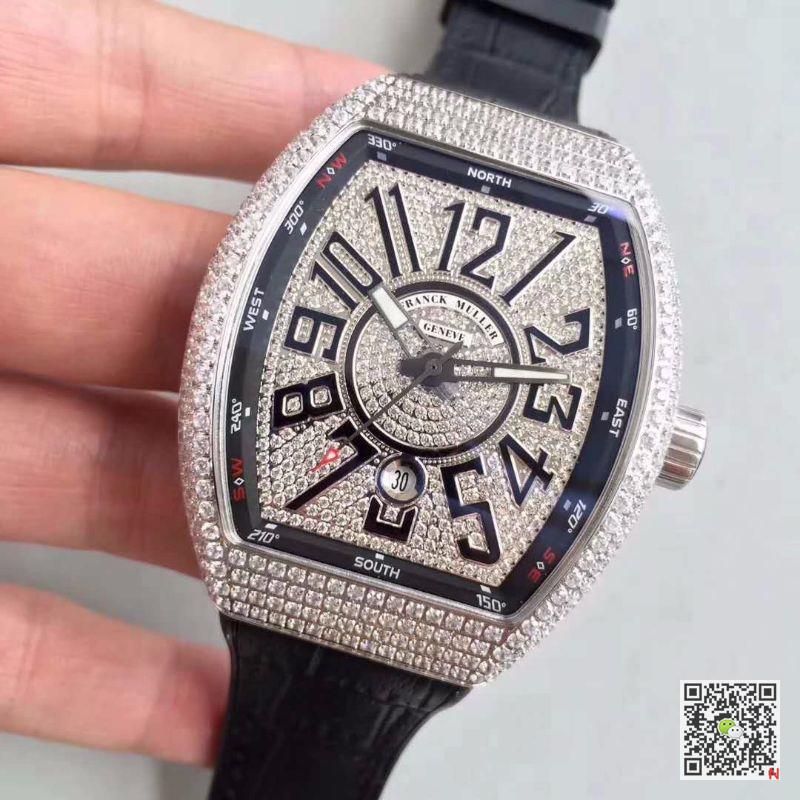 AAA Replica Franck Muller Vanguard V 45 SC DT AC BR NR Silver Diamond Mens Watch