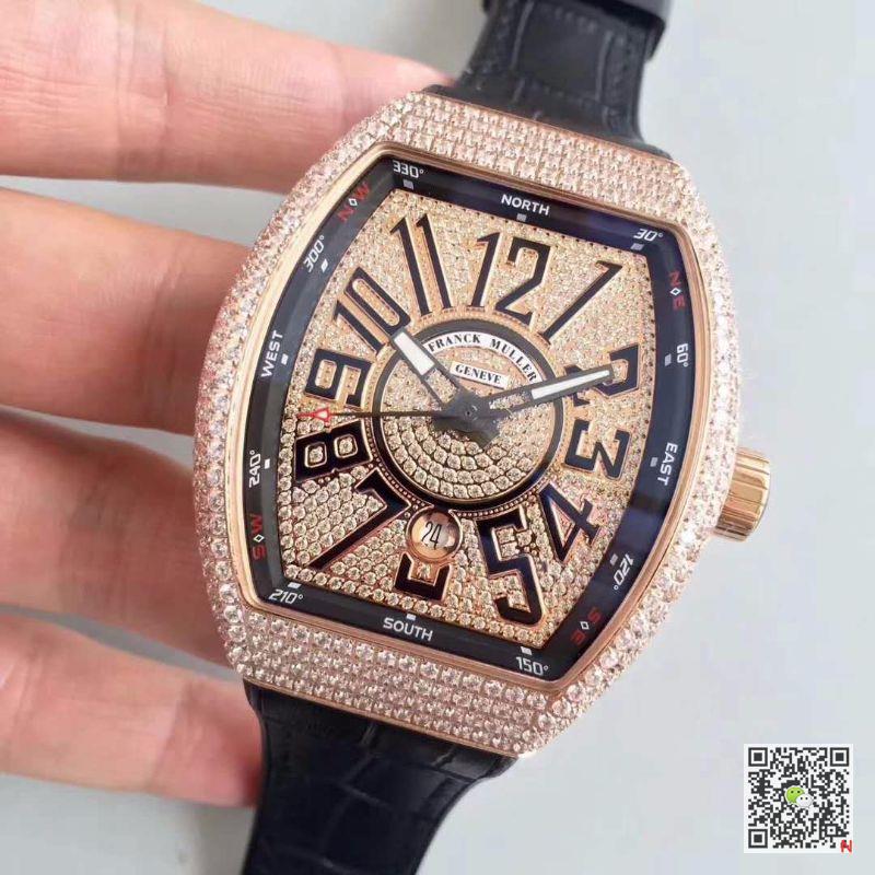 AAA Replica Franck Muller Vanguard V 45 SC DT AC BR NR Rose Gold Diamond Mens Watch