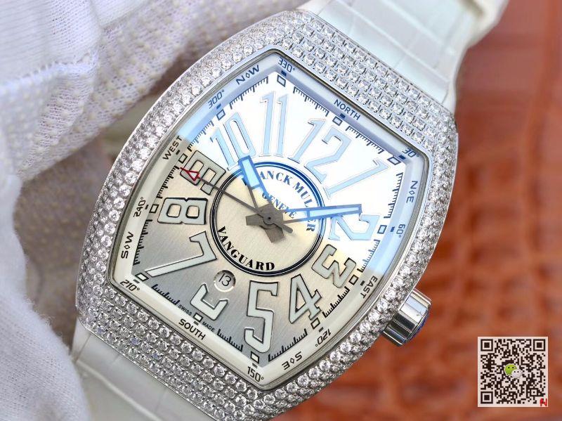 AAA Replica Franck Muller Vanguard Diamond V45 SC DT AC BR NR Silver Mens Watch