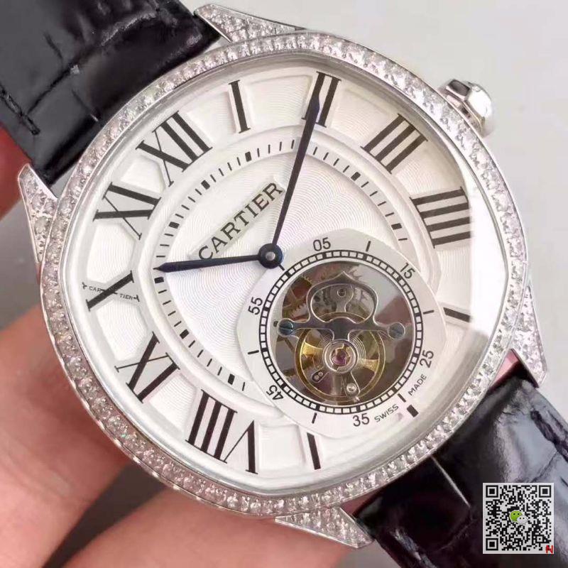 AAA Replica Cartier Drive De Cartier Tourbillon W4100013 Silver Diamond Mens Watch