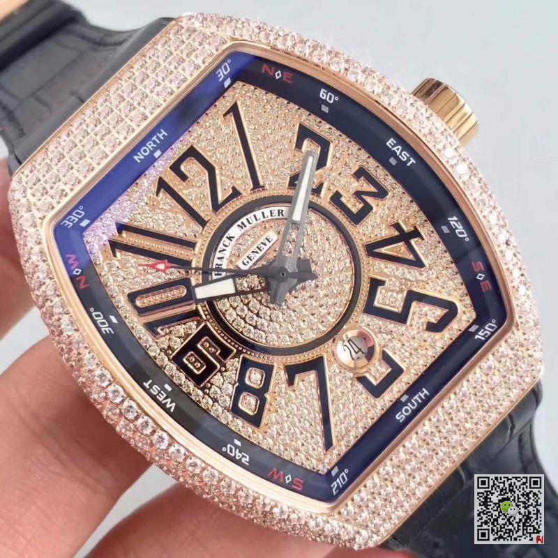 AAA Replica Franck Muller Vanguard V 45 SC DT AC BR NR Rose Gold Diamond Mens Watch