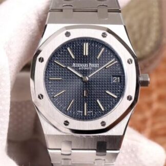 AAA Replica Audemars Piguet Royal Oak “JUMBO” Extra-thin 15202ST.OO.1240ST.01 XF Factory Stainlless Steel Cufflinks Blue “TAPISSERIE” Pattern Mens Watch