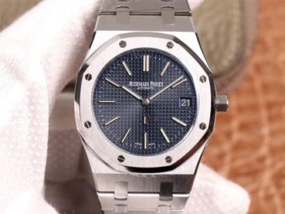 AAA Replica Audemars Piguet Royal Oak “JUMBO” Extra-thin 15202ST.OO.1240ST.01 XF Factory Stainlless Steel Cufflinks Blue “TAPISSERIE” Pattern Mens Watch