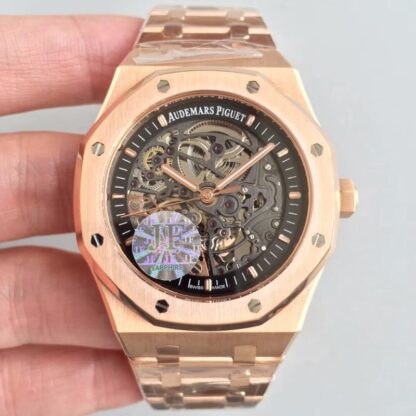 AAA Replica Audemars Piguet Royal Oak 15407OR.OO.1220OR.01 JF Factory Skeleton Dial Mens Watch