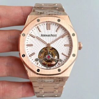 AAA Replica Audemars Piguet Royal Oak Rose Gold Tourbillon Extra Thin 26522 R8 Factory White Dial Mens Watch