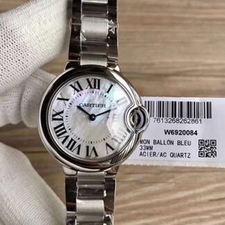 AAA Replica Ballon Bleu De Cartier W6920084 33MM V6 Factory Silver Dial Ladies Watch