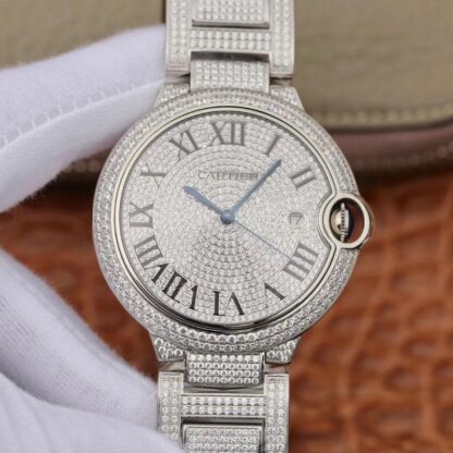 AAA Replica Ballon Bleu De Cartier WE9009Z3 42mm TW Factory Silver Diamond Dial Mens Watch