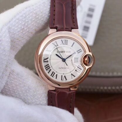 AAA Replica Ballon Bleu De Cartier Ladies 33mm V6 Factory 18K Rose Gold Case White Dial Ladies Watch