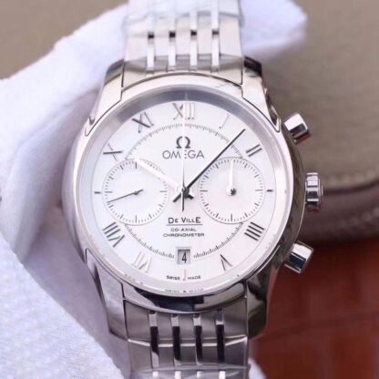 AAA Replica Omega De Ville Co-Axial Chronograph 431.10.42.51.02.001 OM Factory White Dial Mens Watch