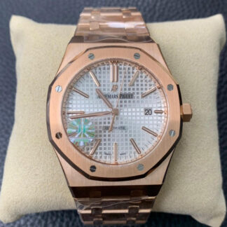 AAA Replica Audemars Piguet Royal Oak 15450 Rose Gold JF Factory V5 Silver Dial Mens Watch