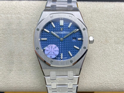 AAA Replica Audemars Piguet Royal Oak Quartz 67650ST.OO.1261ST.01 JF Factory Blue Dial Ladies Watch