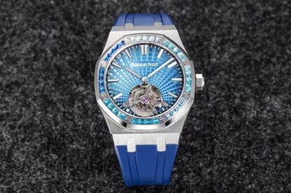 AAA Replica Audemars Piguet Royal Oak Tourbillon R8 Factory V3 Blue Rubber Strap Mens Watch