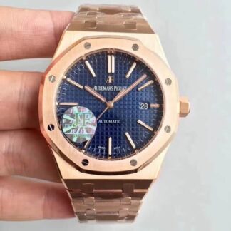 AAA Replica Audemars Piguet Royal Oak 15400OR.OO.1220OR.03 JF Factory Rose Gold Blue Dial Mens Watch