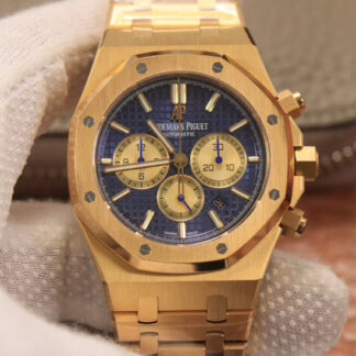 AAA Replica Audemars Piguet Royal Oak Chronograph 26331BA.OO.1220BA.01 OM Factory Yellow Gold Black Dial Mens Watch