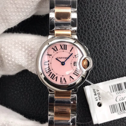 AAA Replica Ballon Bleu De Cartier 28MM V6 Factory Pink Dial Ladies Watch