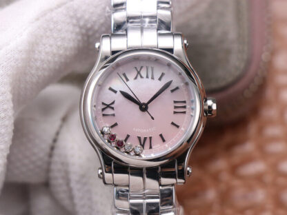 AAA Replica Chopard Happy Sport 278573 YF Factory Stainless Steel Pink Dial Ladies Watch