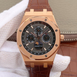 AAA Replica Audemars Piguet Royal Oak Perpetual Calendar 26574 JF Factory Brown Leather Strap Mens Watch