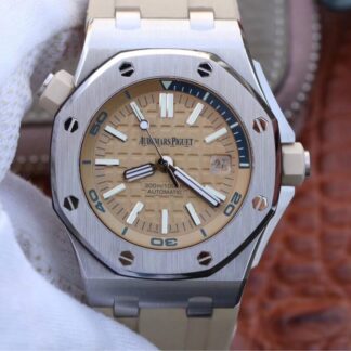 AAA Replica Audemars Piguet Royal Oak Offshore 15710ST.OO.A085CA.01 JF Factory Beige Strap Mens Watch