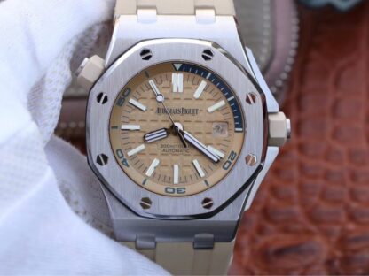 AAA Replica Audemars Piguet Royal Oak Offshore 15710ST.OO.A085CA.01 JF Factory Beige Strap Mens Watch