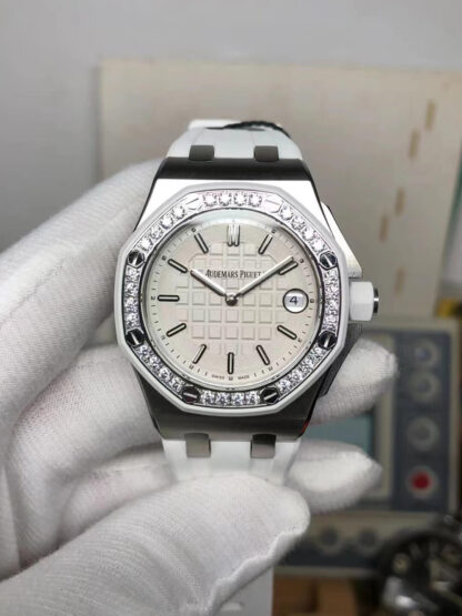 AAA Replica Audemars Piguet Royal Oak Offshore 67540SK.ZZ.A010CA.01 White Strap Ladies Watch