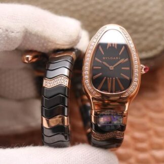 AAA Replica Bvlgari Serpenti BV Factory Diamond-Set Black Strap Ladies Watch