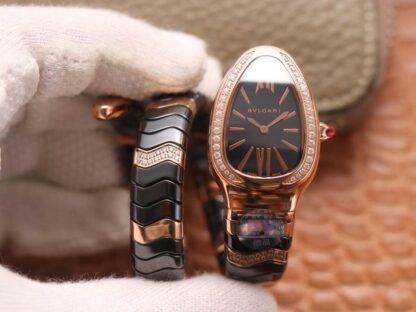 AAA Replica Bvlgari Serpenti BV Factory Diamond-Set Black Strap Ladies Watch