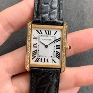 AAA Replica Cartier Tank K11 Factory Yellow Gold Diamond Bezel Mens Watch