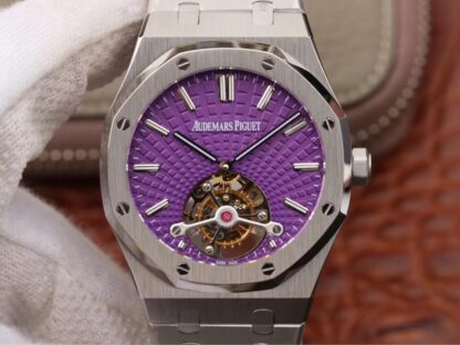 AAA Replica Audemars Piguet Royal Oak Tourbillon 26522ST.OO.1220ST.01 JF Factory Purple Dial Mens Watch