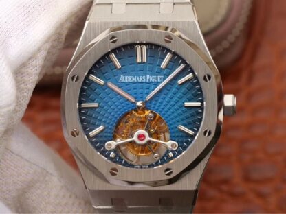 AAA Replica Audemars Piguet Royal Oak Tourbillon 26522TI.OO.1220TI.01 JF Factory Stainless Steel Smoked Blue Dial Mens Watch