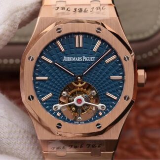 AAA Replica Audemars Piguet Royal Oak Tourbillon 26522OR.OO.1220OR.01 JF Factory Rose Gold Blue Dial Mens Watch