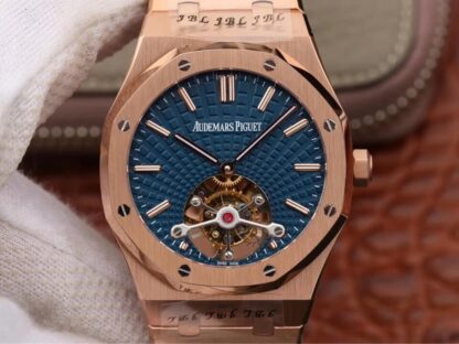 AAA Replica Audemars Piguet Royal Oak Tourbillon 26522OR.OO.1220OR.01 JF Factory Rose Gold Blue Dial Mens Watch