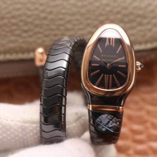 AAA Replica Bvlgari Serpenti 102735 BV Factory Rose Gold Black Dial Ladies Watch