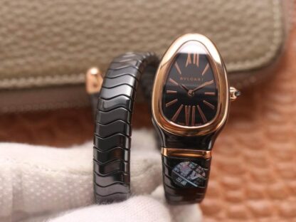 AAA Replica Bvlgari Serpenti 102735 BV Factory Rose Gold Black Dial Ladies Watch