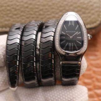 AAA Replica Bvlgari Serpenti BV Factory Diamond Black Dial Ladies Watch